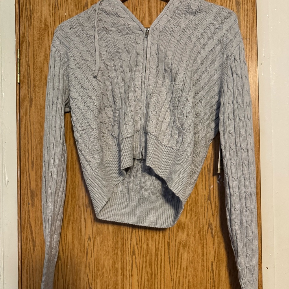 No Boundaries Gray Cable Knit Hoodie